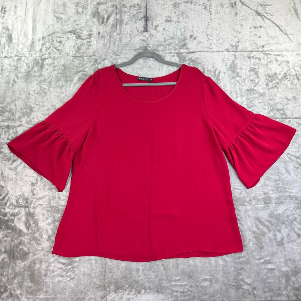 Mikarose Semi Sheer Blouse Womens Size XXL Red Circle Elbow Length Sleeves